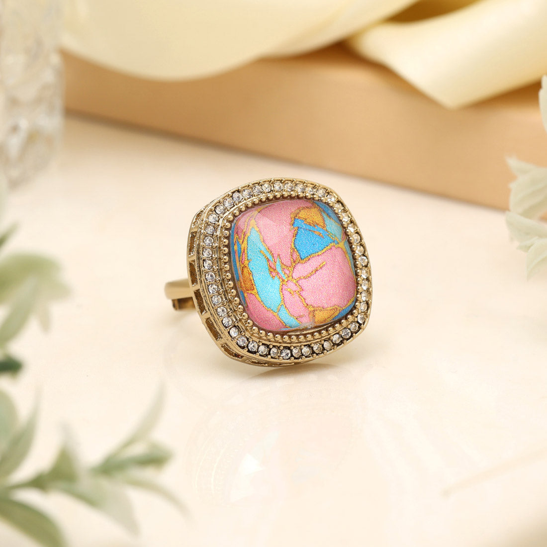 Shimmering Firozi Color Kundan Ring For Women Jewellery GetGlit