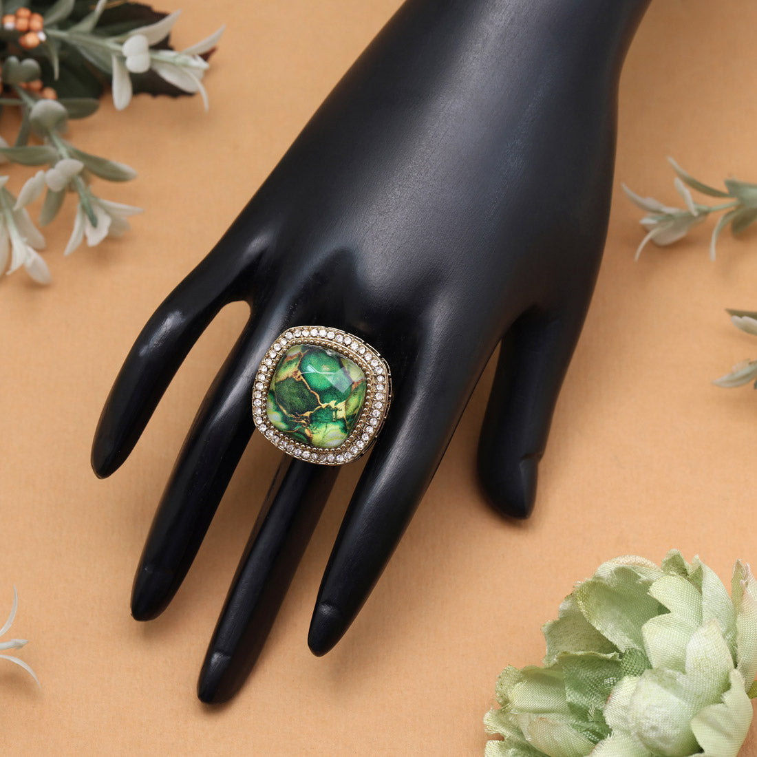 Fresh Green Color Kundan Ring For Women Jewellery GetGlit
