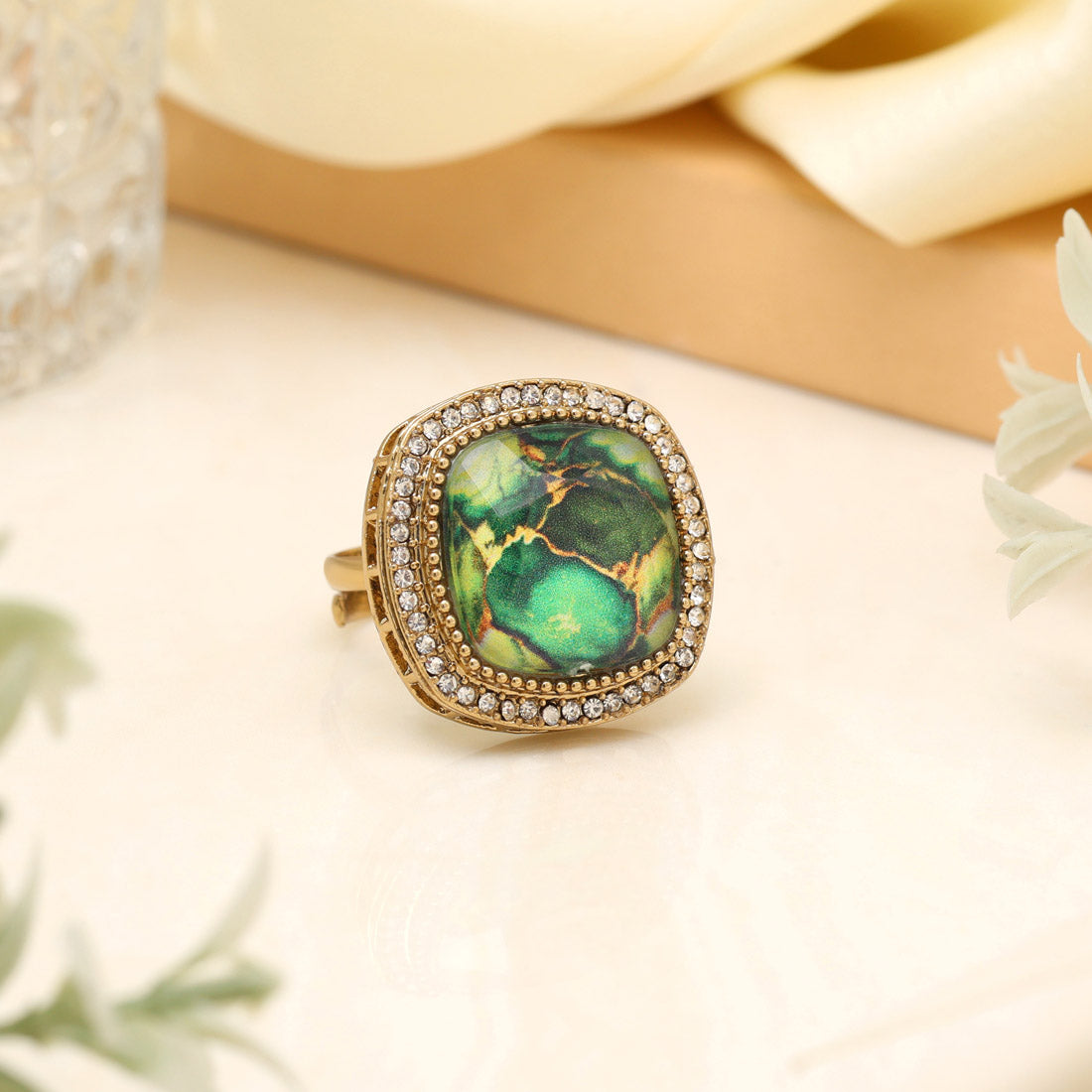 Fresh Green Color Kundan Ring For Women Jewellery GetGlit