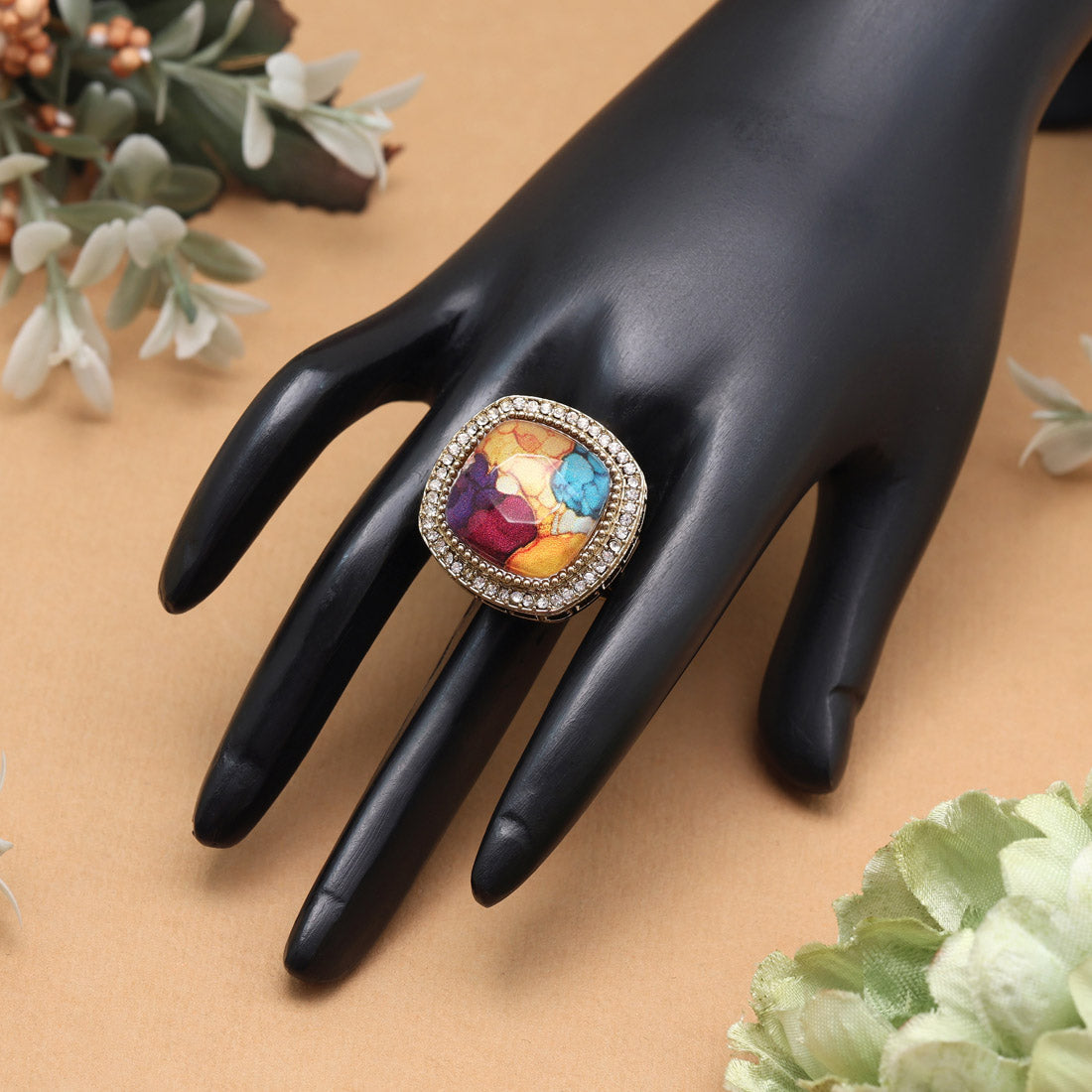 Rainbow Multi Color Kundan Ring For Women Jewellery GetGlit