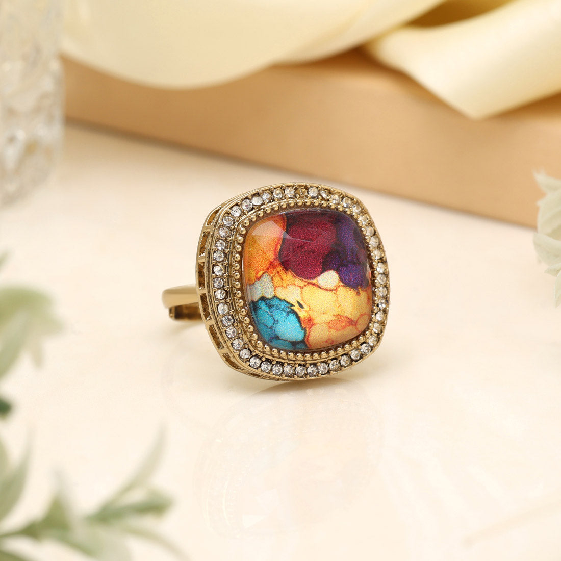 Rainbow Multi Color Kundan Ring For Women Jewellery GetGlit
