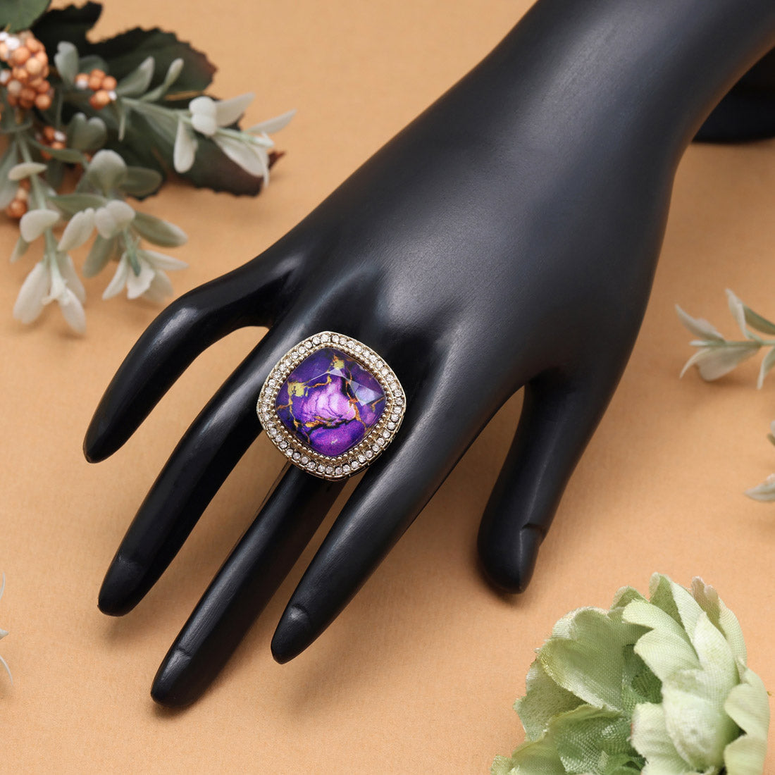 Deep Purple Color Kundan Ring For Women Jewellery GetGlit