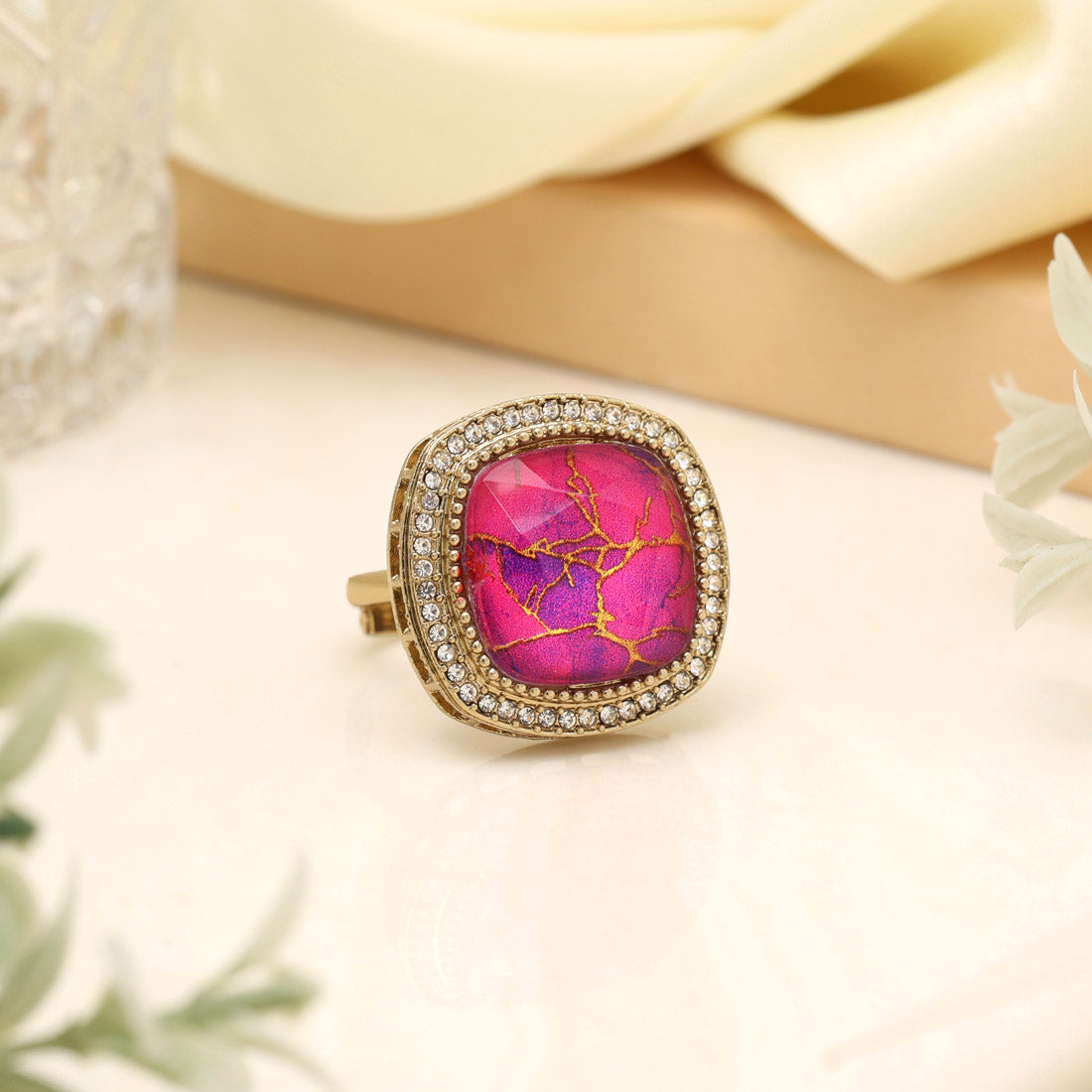 Elegant Rani Color Kundan Ring For Women Jewellery GetGlit