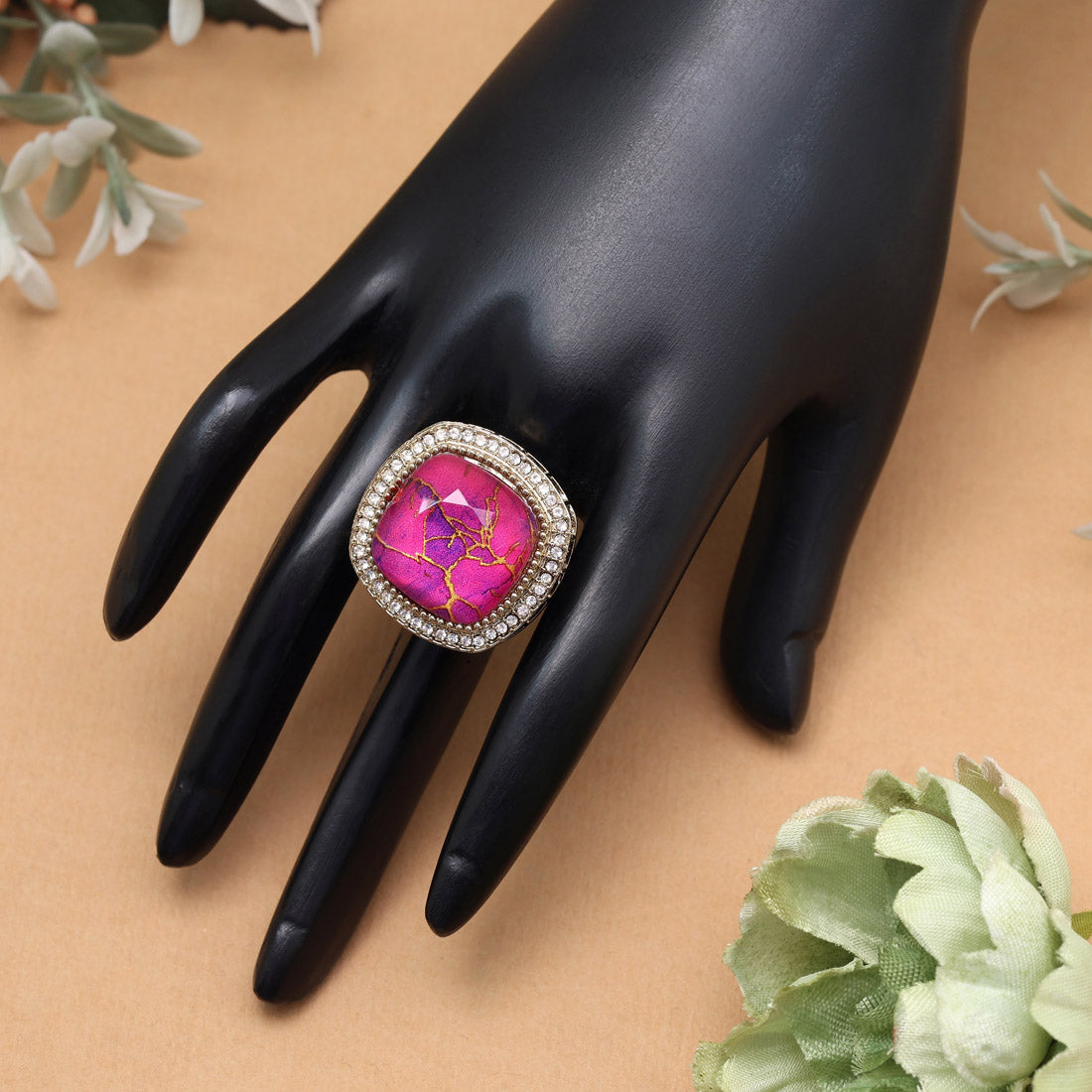 Elegant Rani Color Kundan Ring For Women Jewellery GetGlit