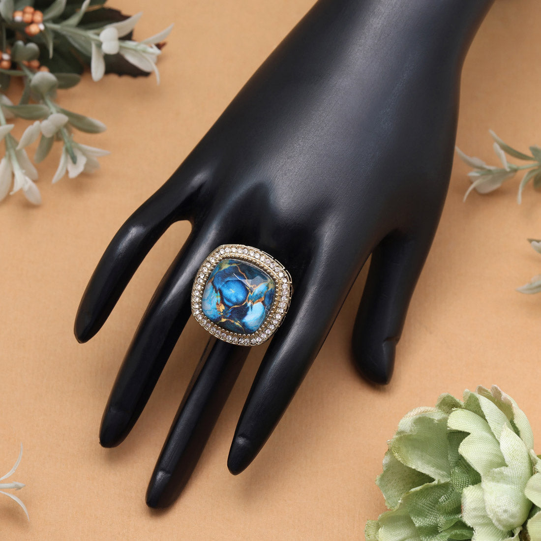 Coastal Turquoise Blue Color Kundan Ring For Women Jewellery GetGlit