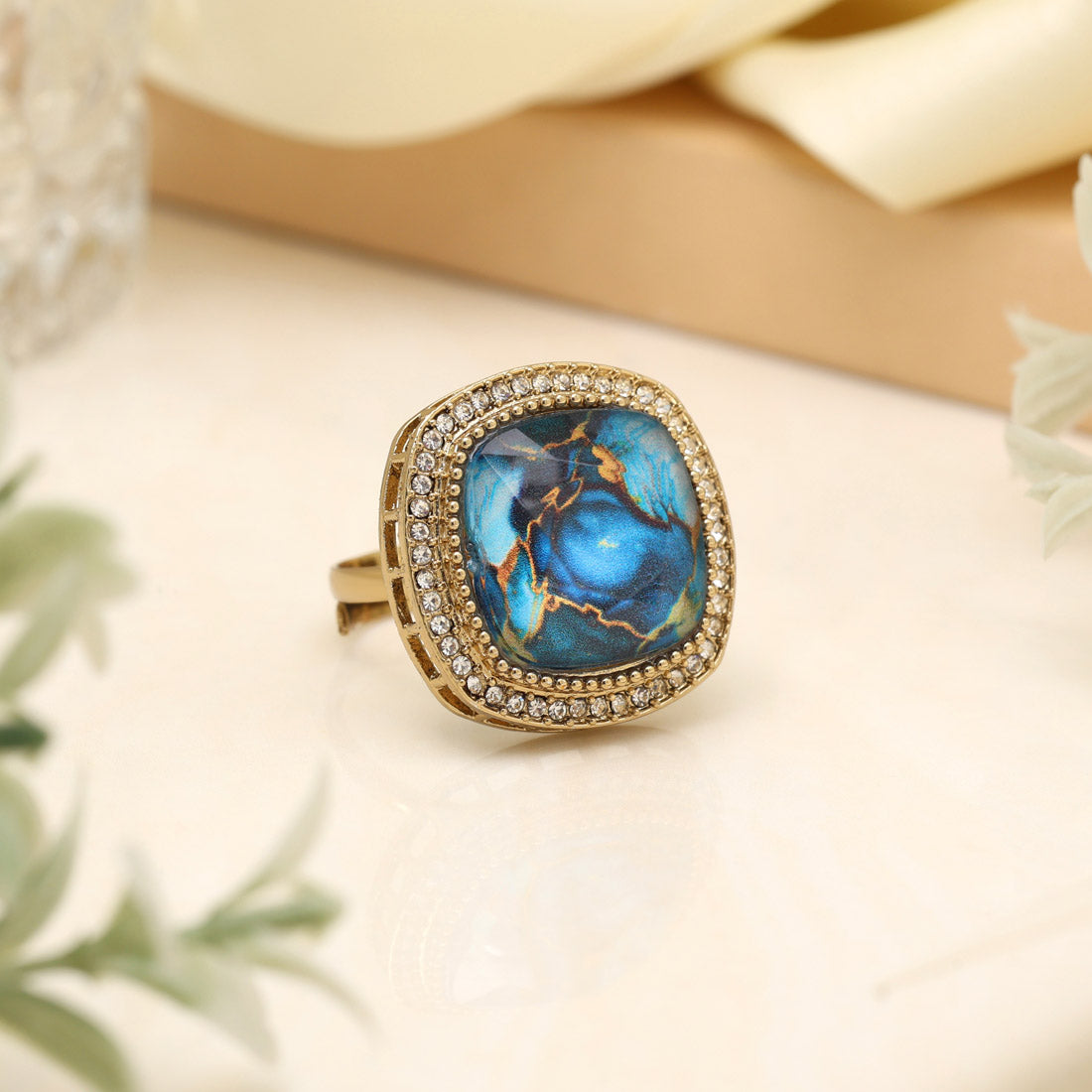 Coastal Turquoise Blue Color Kundan Ring For Women Jewellery GetGlit