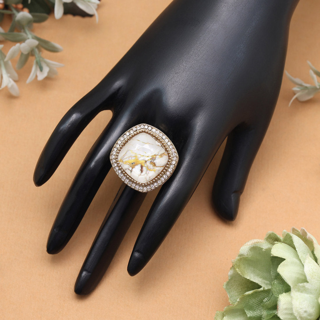 Snow White Color Kundan Ring For Women Jewellery GetGlit