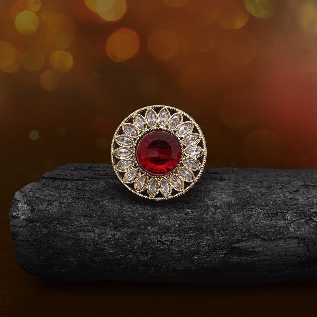 Rich Maroon Color Kundan Ring For Women Jewellery GetGlit