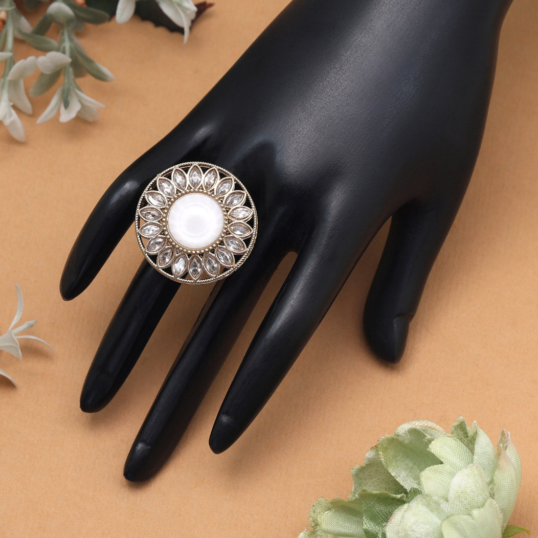Frosty White Color Kundan Ring For Women Jewellery GetGlit