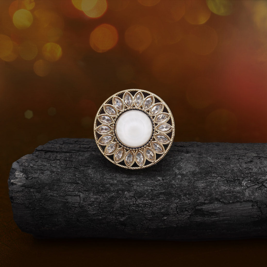 Frosty White Color Kundan Ring For Women Jewellery GetGlit