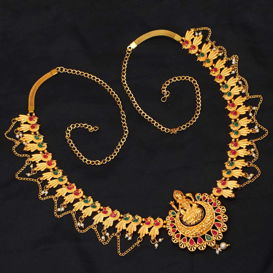 Maroon & Green Color Glass Stone Kamarband Jewellery GetGlit