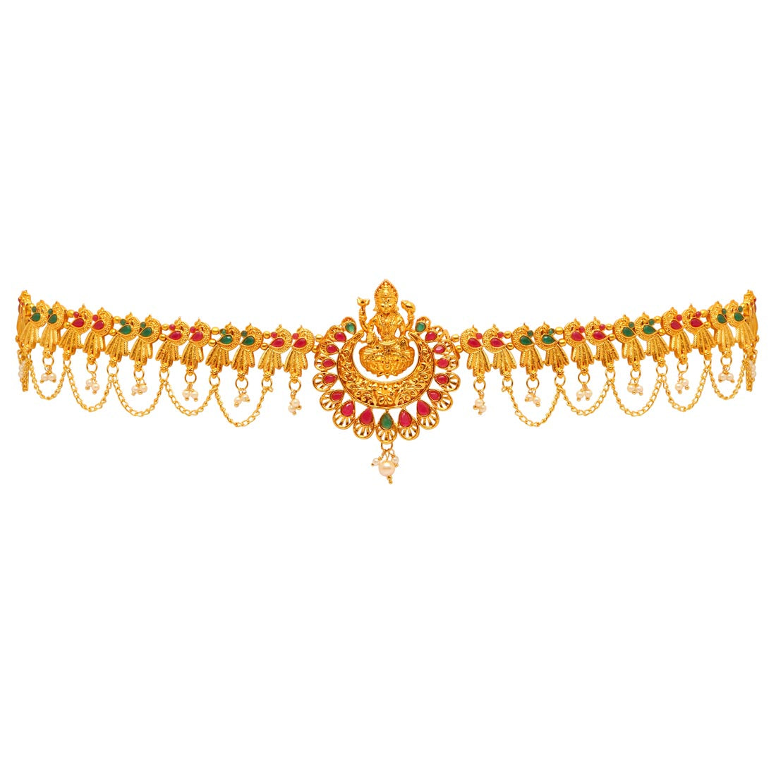 Maroon & Green Color Glass Stone Kamarband Jewellery GetGlit