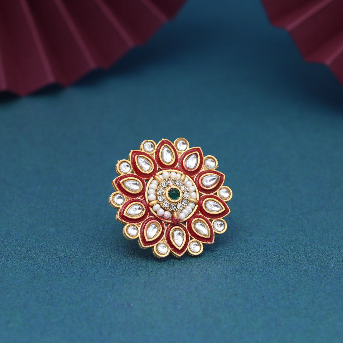 Assorted Color Assorted Design 12 Pieces Of Kundan Meena Finger Rings (KMR280CMB) Jewellery GetGlit