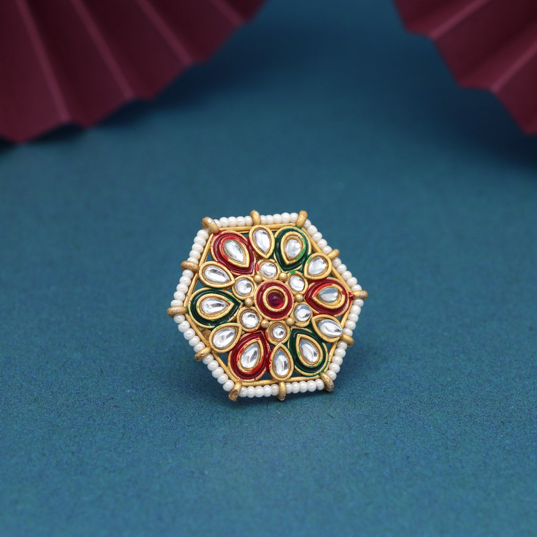 Assorted Color Assorted Design 12 Pieces Of Kundan Meena Finger Rings (KMR282CMB) Jewellery GetGlit