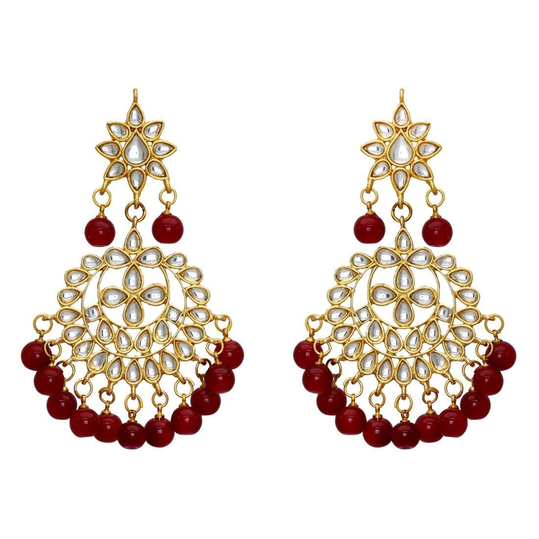 Partywear Collection Maroon Color Imitation Pearl Kundan Necklace With Earring & Maang Tikka Jewellery GlitStudio