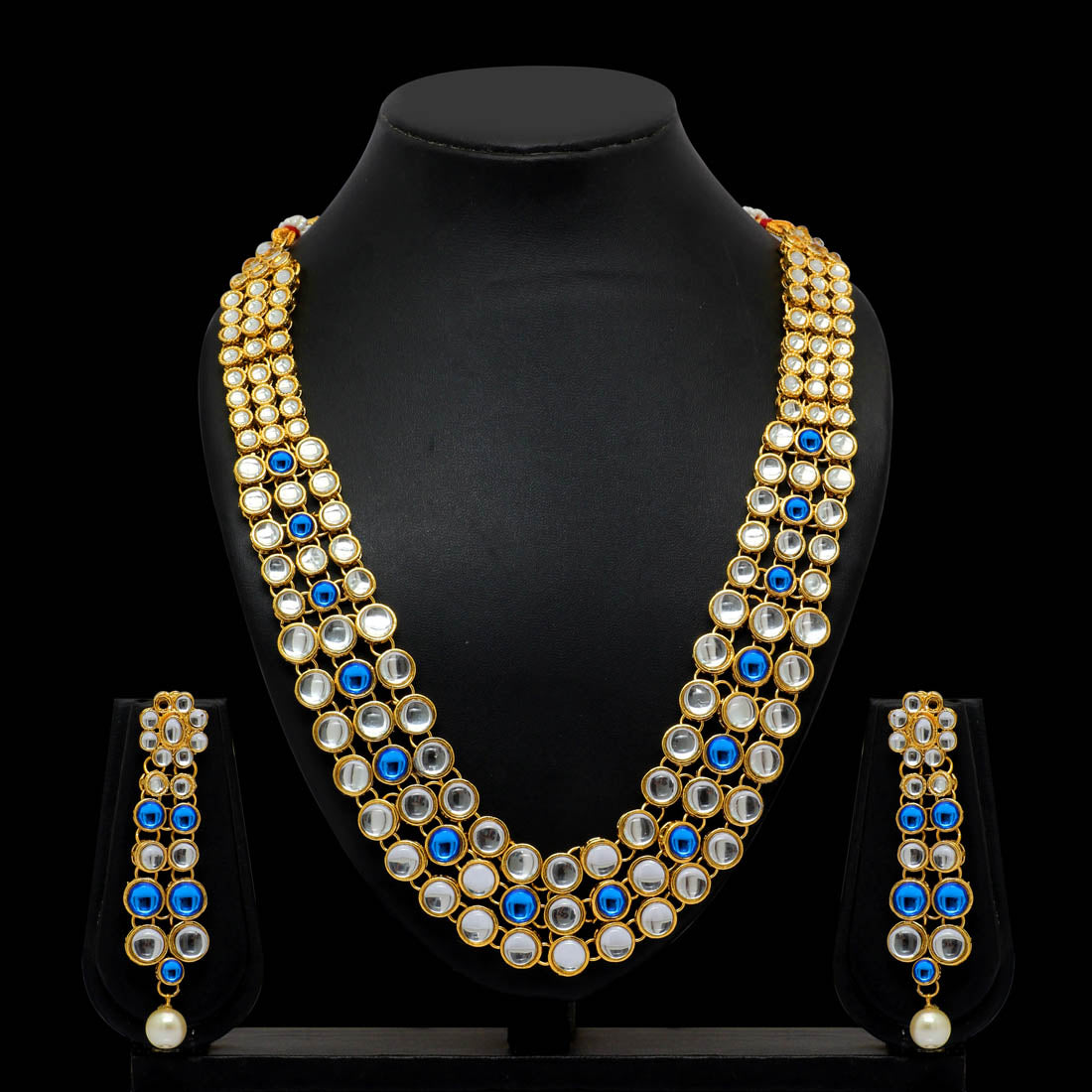 Festive Special Blue Color Kundan Necklace Set (KN101BLU) Jewellery GetGlit