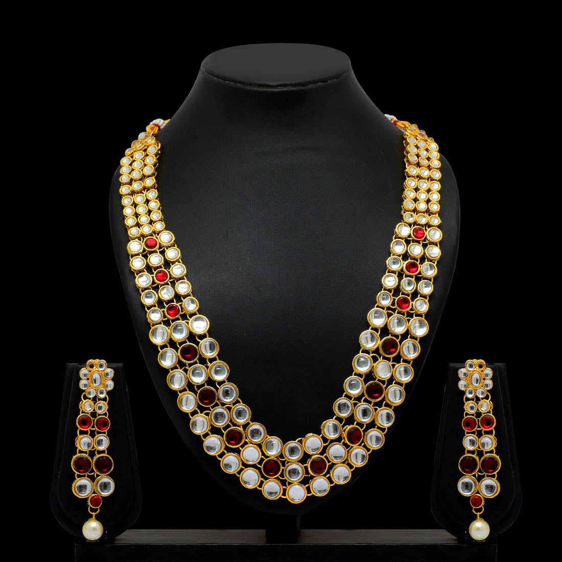 Wedding Collection Maroon Color Kundan Necklace Set Jewellery GetGlit