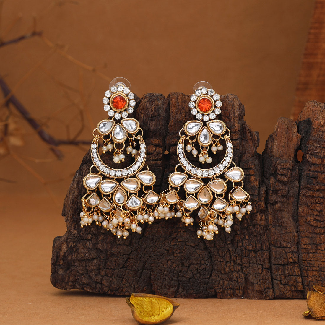 Dark Peach Color Kundan Necklace Set Jewellery GetGlit