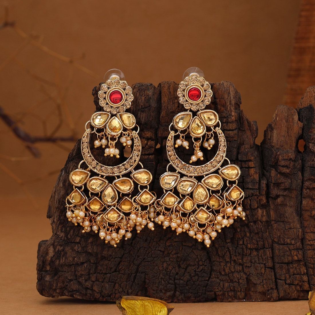 Red & Gold Color Kundan Necklace Set Jewellery GetGlit