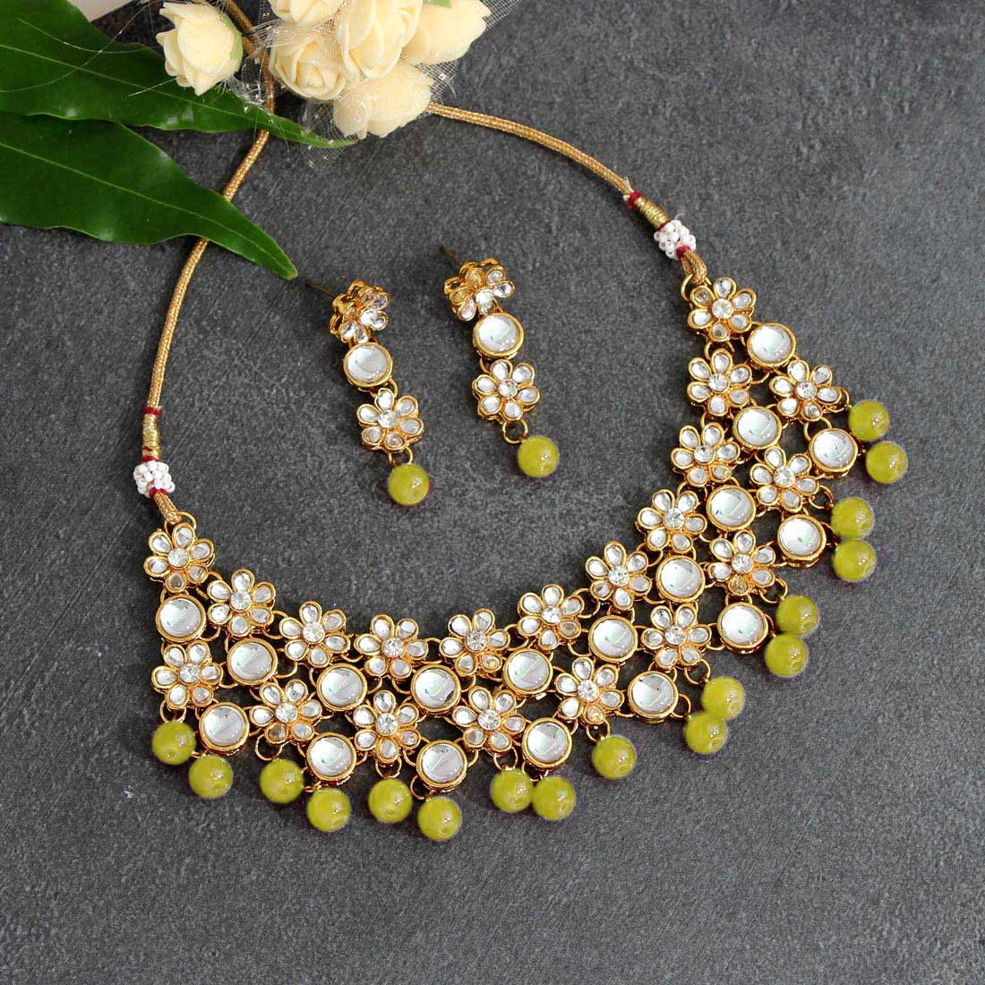 Lemon Yellow Color Kundan Necklace Set Jewellery GetGlit