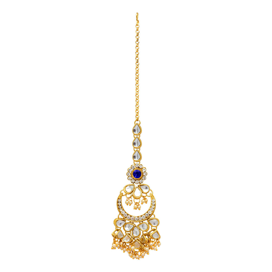 Blue Color Kundan Necklace With Earring & Maang Tikka Jewellery GetGlit