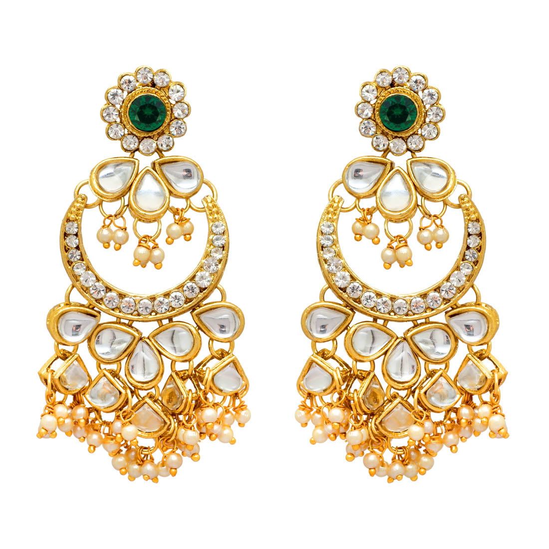 Green Color Kundan Necklace With Earring & Maang Tikka Jewellery GetGlit