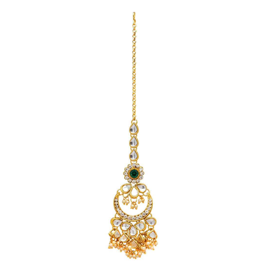 Green Color Kundan Necklace With Earring & Maang Tikka Jewellery GetGlit