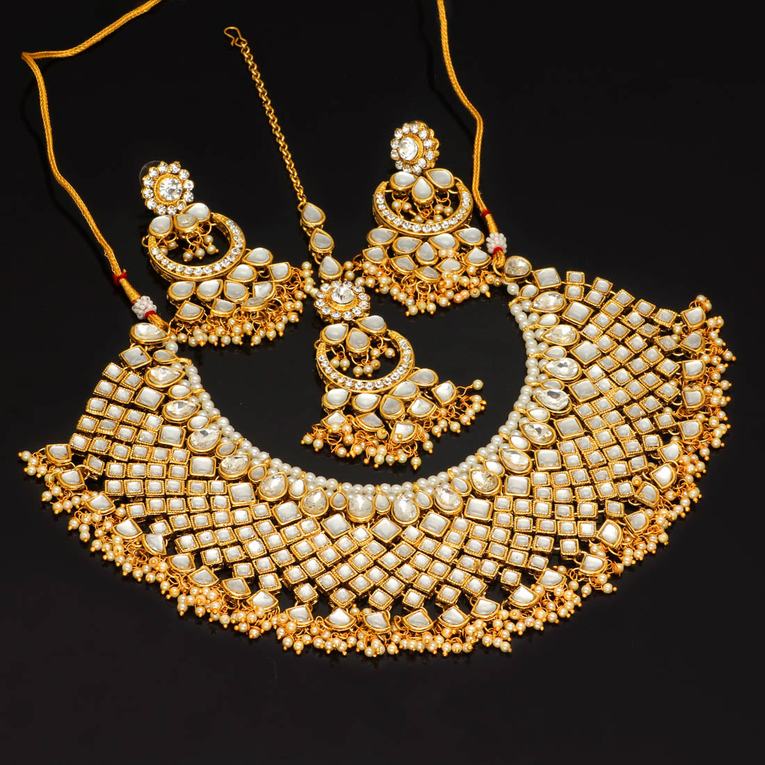 White Color Kundan Necklace Set (KN131WHT) Jewellery GetGlit