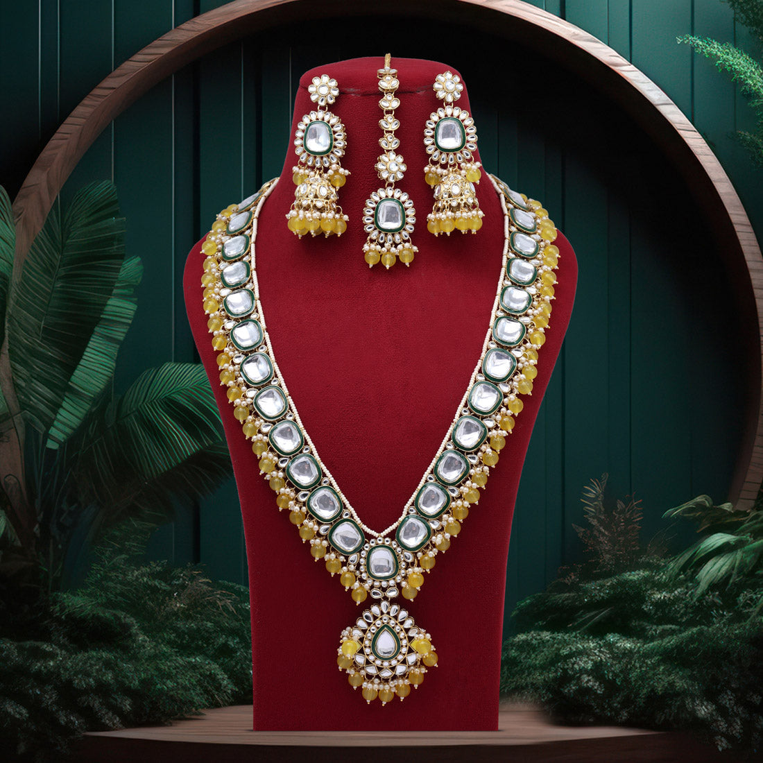Yellow Color Long Kundan Necklace Set Jewellery GetGlit