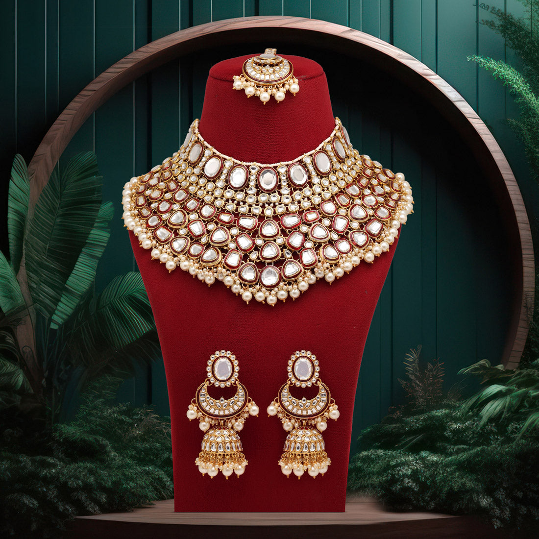 Maroon Color Kundan Necklace Set Jewellery GetGlit
