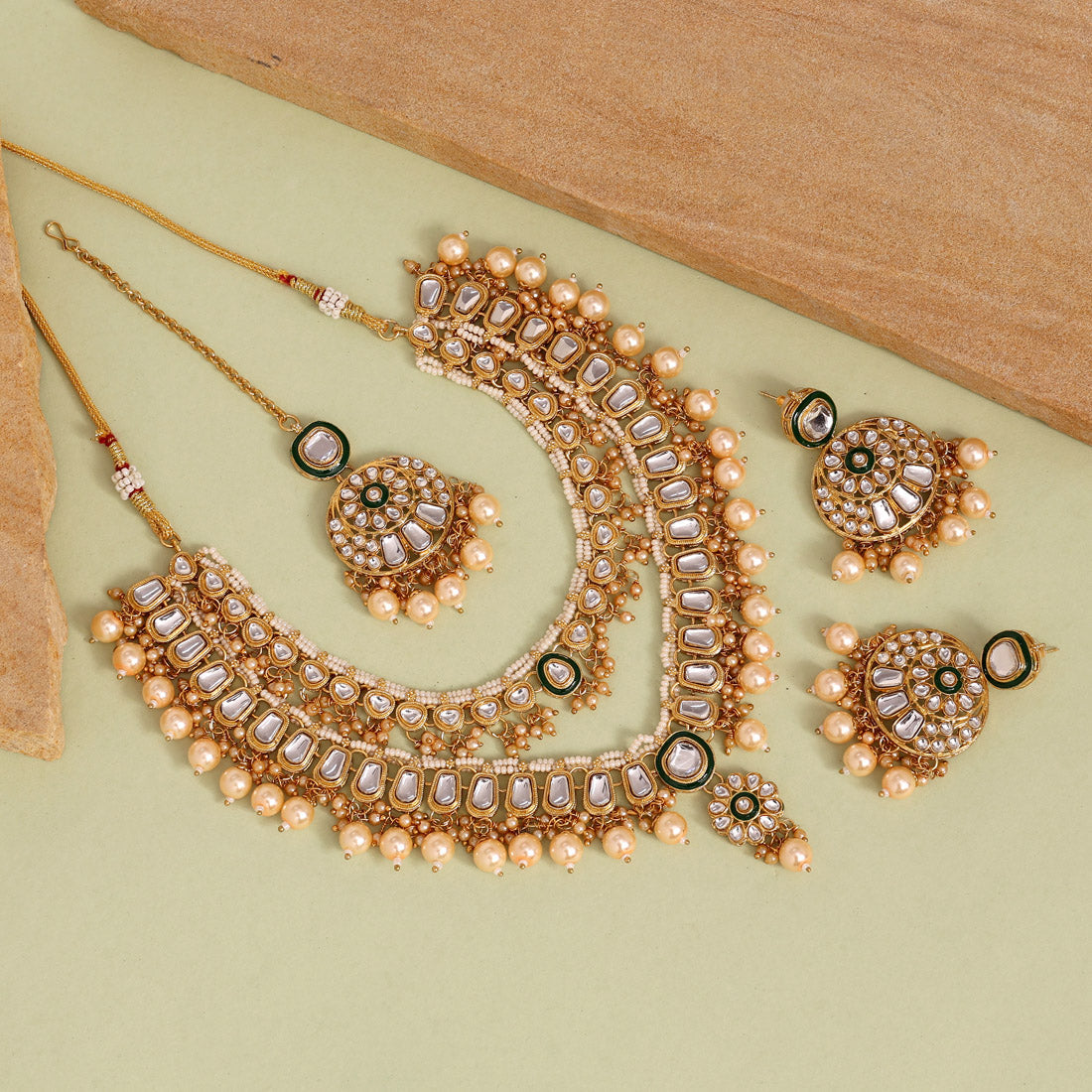 Gold Color Kundan Necklace Set Jewellery GetGlit
