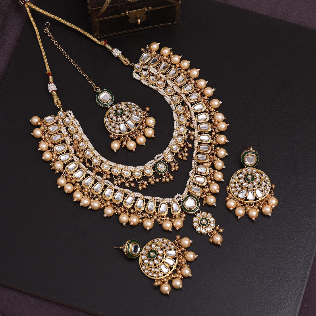 Gold Color Kundan Necklace Set Jewellery GetGlit