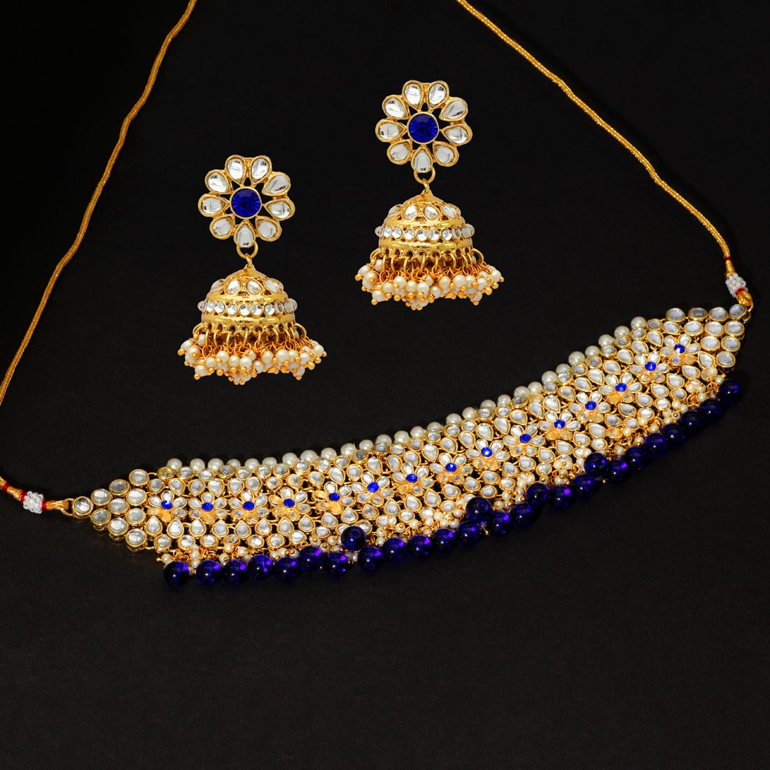 Blue Color Choker Kundan Necklace Set Jewellery GetGlit