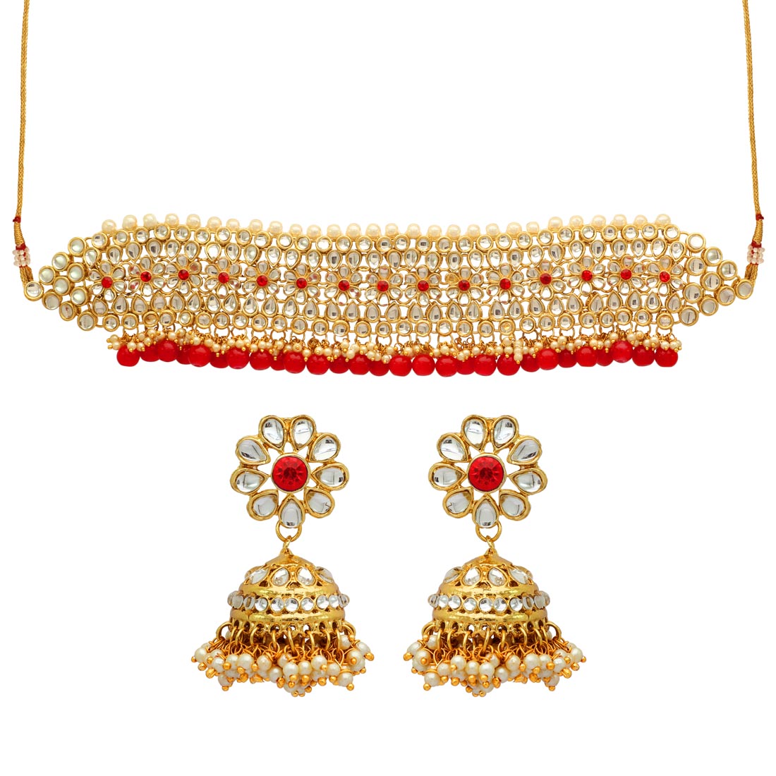 Maroon Color Choker Kundan Necklace Set (KN136MRN) Jewellery GetGlit