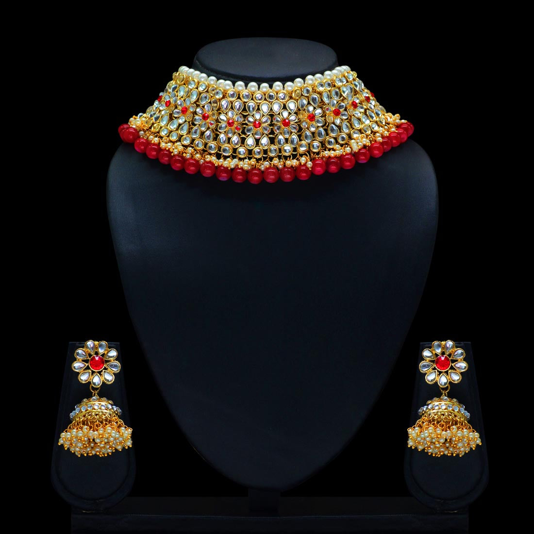 Maroon Color Choker Kundan Necklace Set (KN136MRN) Jewellery GetGlit