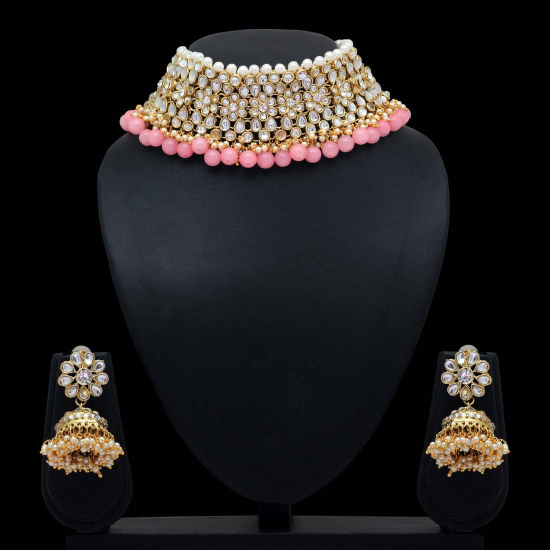 Peach Color Choker Kundan Necklace Set Jewellery GetGlit