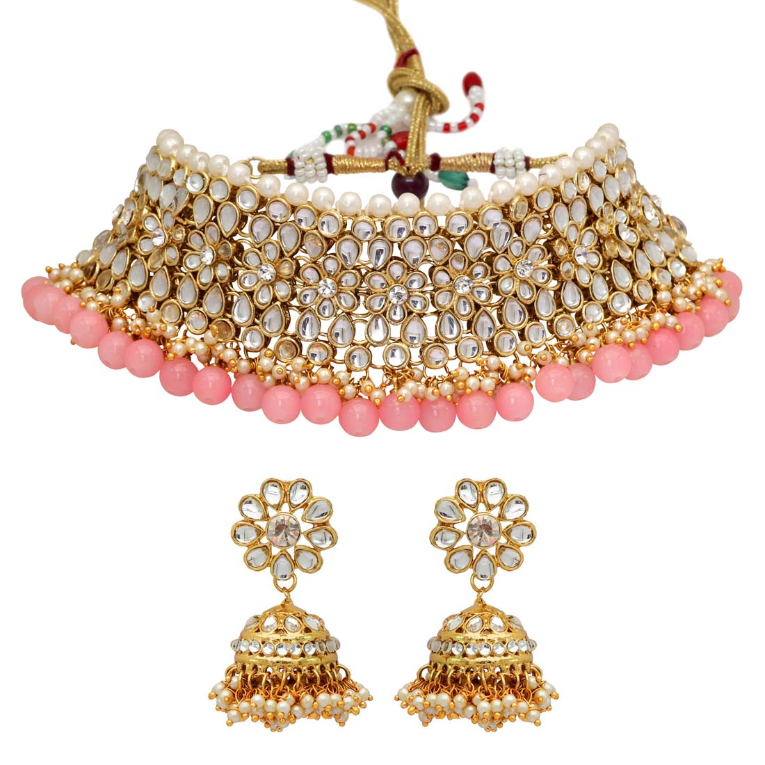 Peach Color Choker Kundan Necklace Set Jewellery GetGlit