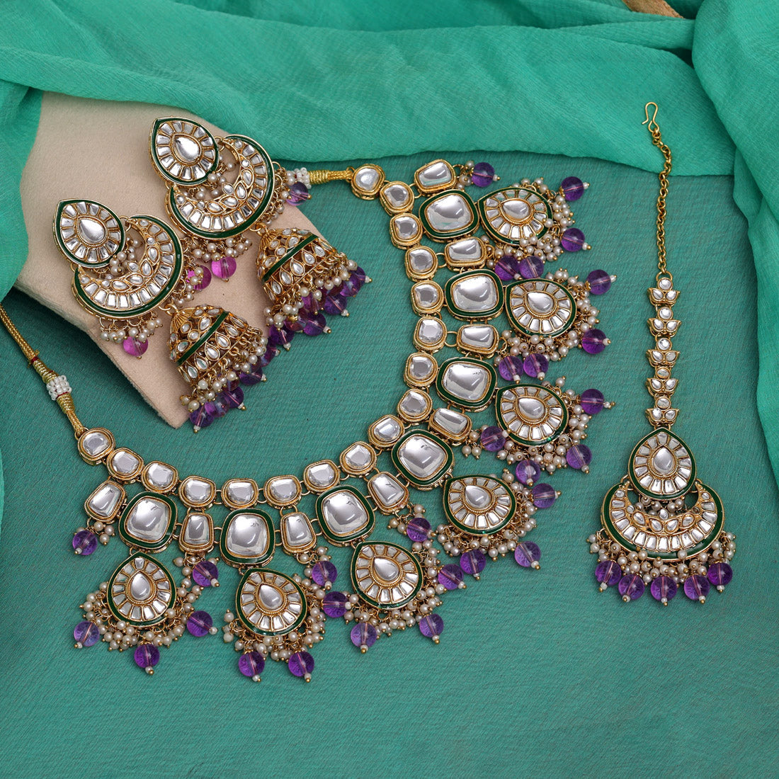 Light Purple Color Kundan Necklace Set Jewellery GetGlit