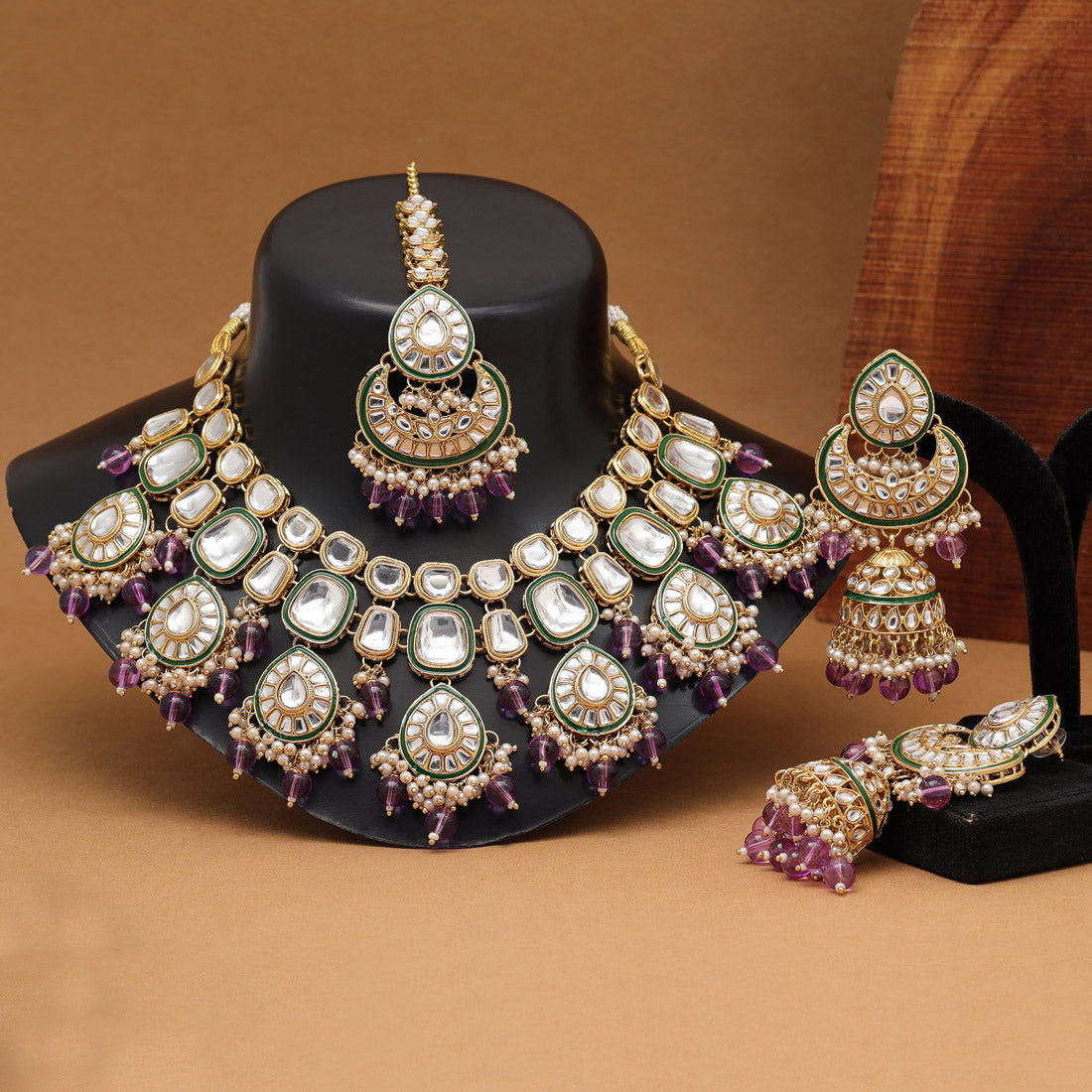 Light Purple Color Kundan Necklace Set Jewellery GetGlit