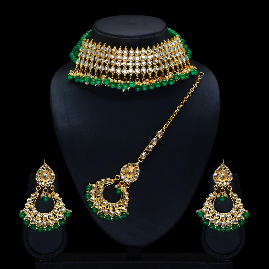 Green Color Kundan Choker Necklace Set Jewellery GetGlit
