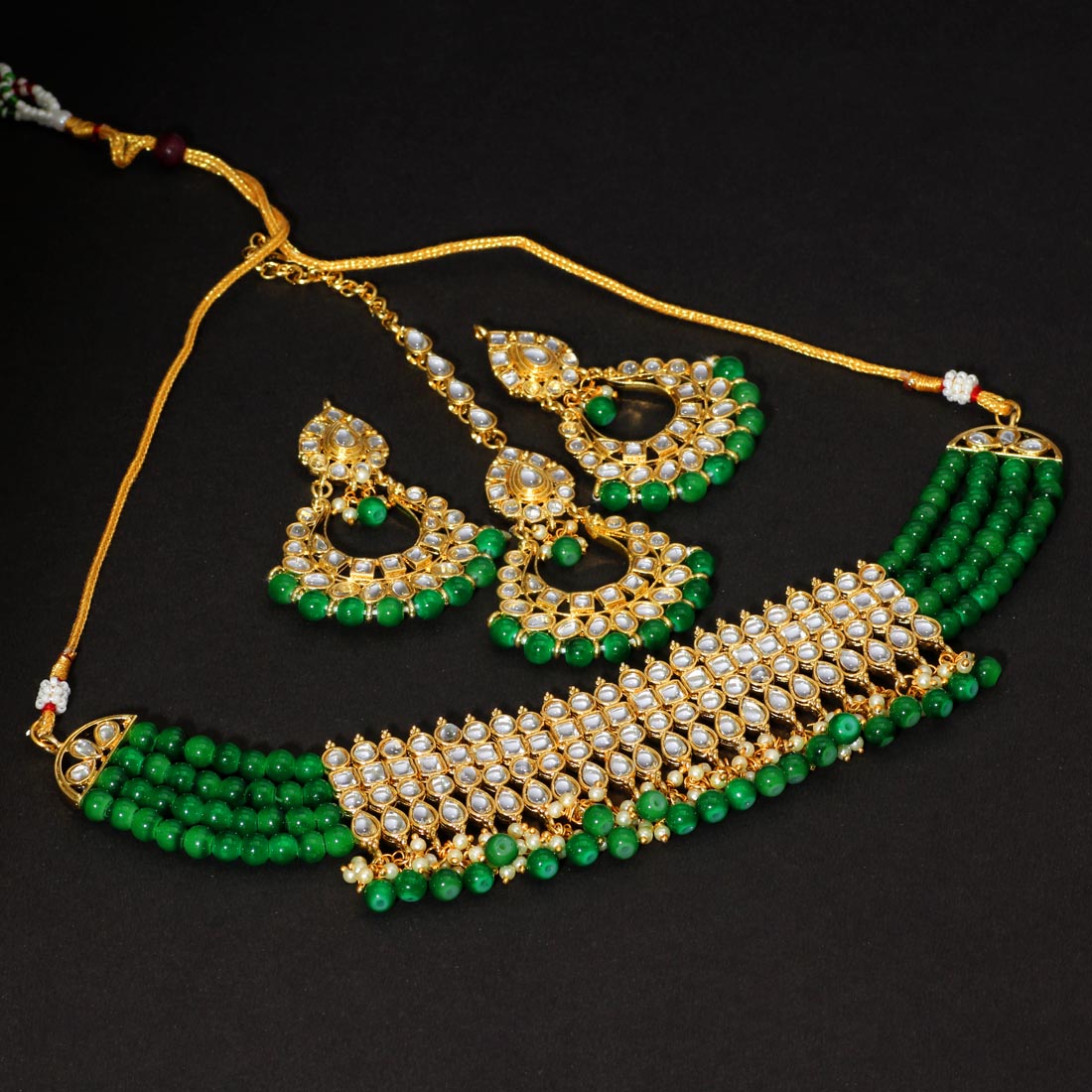 Green Color Kundan Choker Necklace Set Jewellery GetGlit