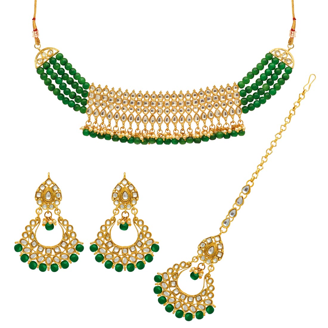 Green Color Kundan Choker Necklace Set Jewellery GetGlit