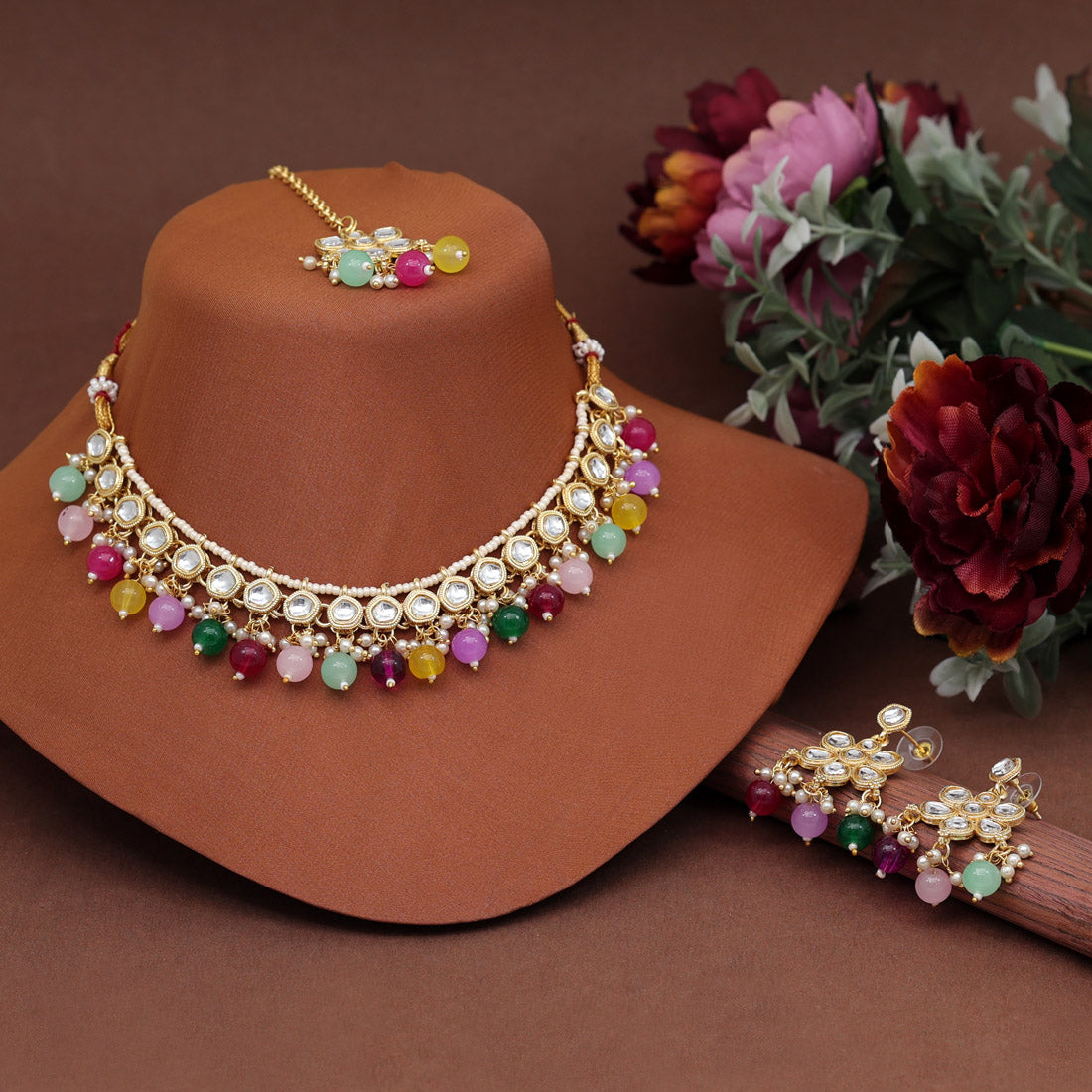 Multi Color Kundan Necklace Set (KN1399MLT) Jewellery GetGlit