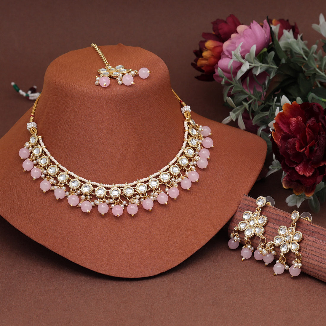Pink Color Kundan Necklace Set (KN1399PNK) Jewellery GetGlit