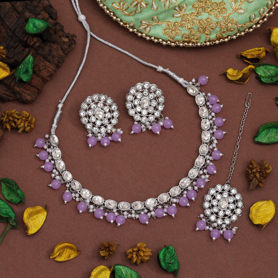 Light Purple Color Kundan Necklace Set (KN1418LPRP) Jewellery GetGlit