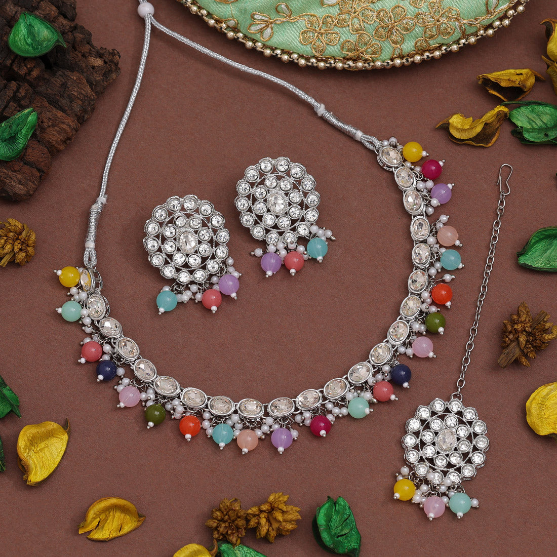 Multi Color Kundan Necklace Set (KN1418MLT) Jewellery GetGlit