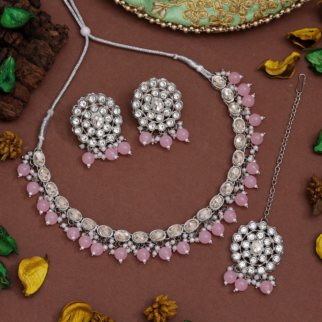 Pink Color Kundan Necklace Set (KN1418PNK) Jewellery GetGlit