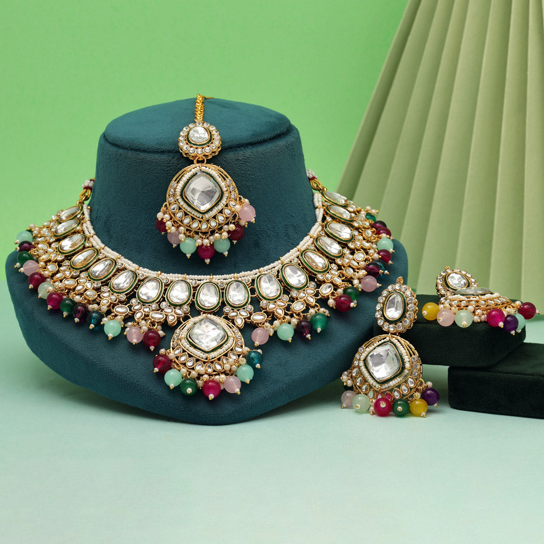Multi Color Kundan Necklace Set (KN1433MLT) Jewellery GetGlit