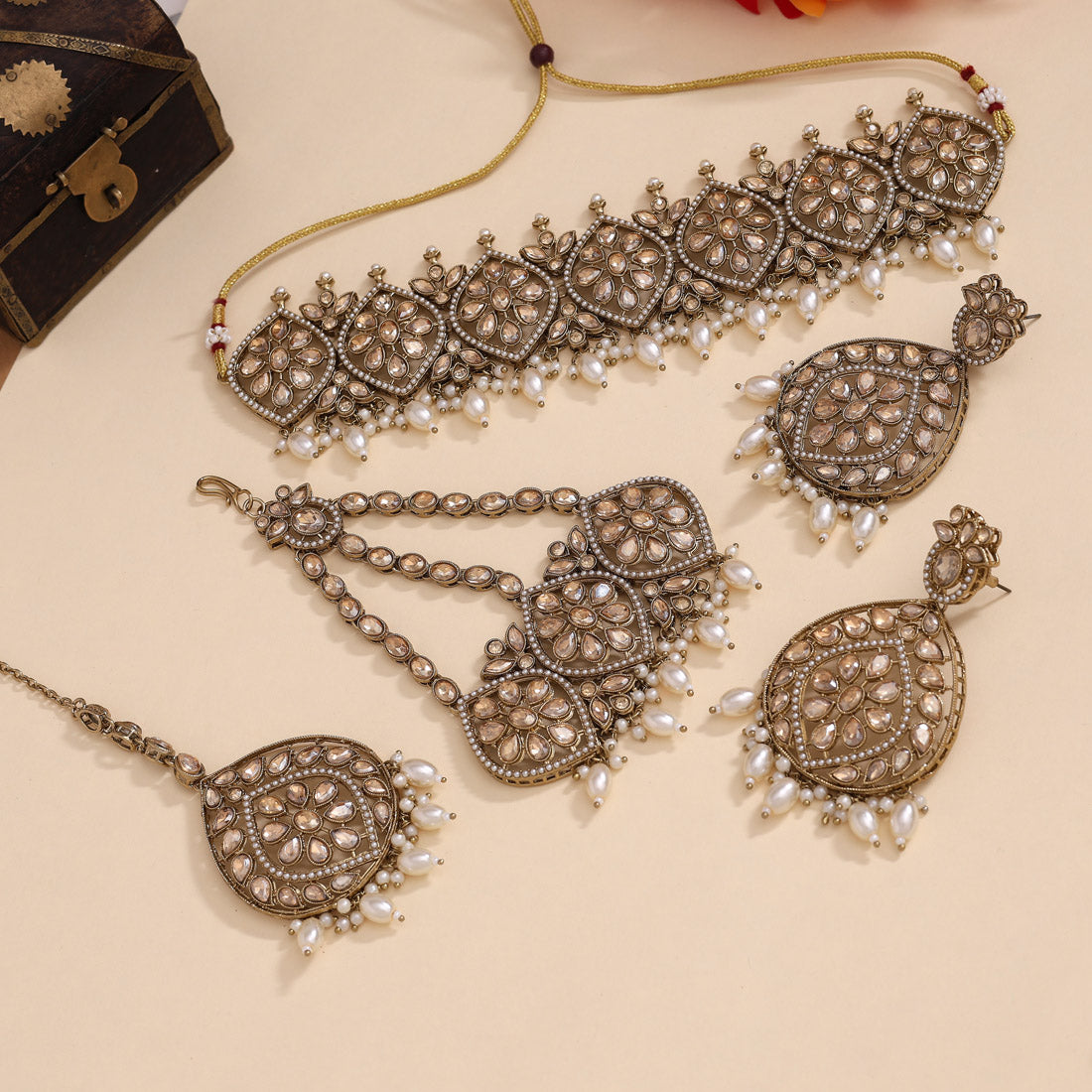 Gold Color Pakistani Choker Kundan Necklace Set Jewellery GetGlit