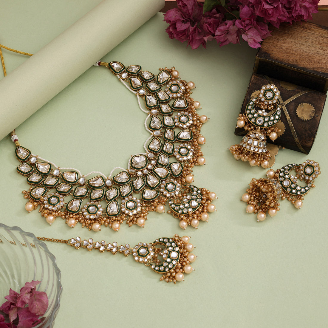 Gold Color Meena Work Kundan Necklace Set Jewellery GetGlit